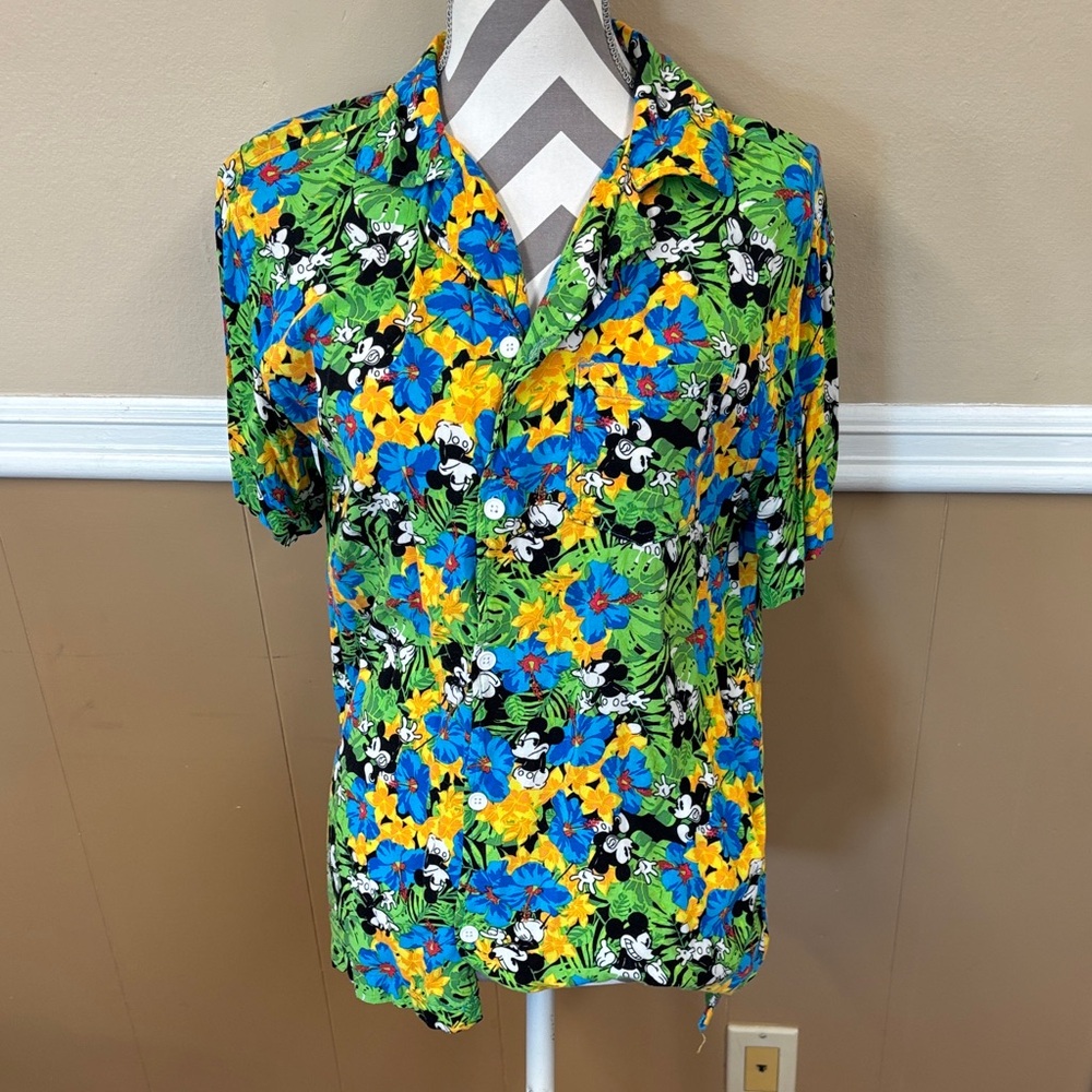 Disney Men's Casual Button Down Shirt - Green, Blue, Yellow, Black